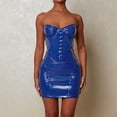 thumbnail image 2 of FhsagQ Womens Lingerie Plus Size Robe Leather Strapless Covering Dress Foreign Trade Backless Waist and One Line Neckline Dress for Women Lingerie for Women Plus Size Underwire Blue S, 2 of 8
