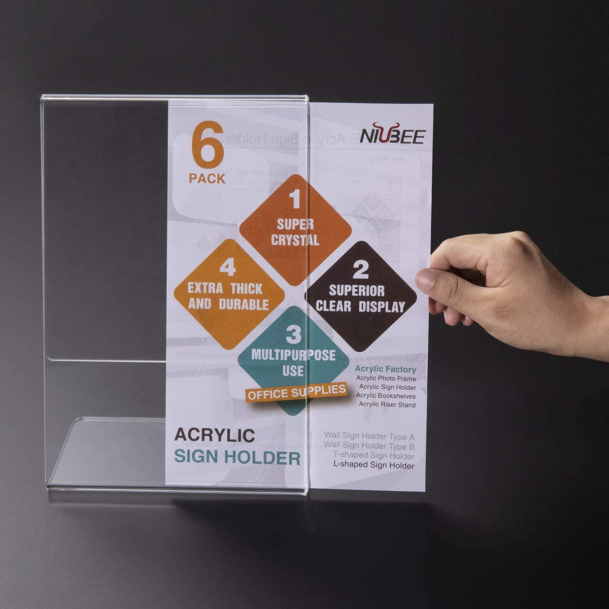 Plastic Paper Flyer Display Holder Restaurant -Landscape Slant Back Clear Frames Document Menu Table Stand for Office NIUBEE Acrylic Sign Holder 8.5x11 Inches 6 Pack Horizontal Store 