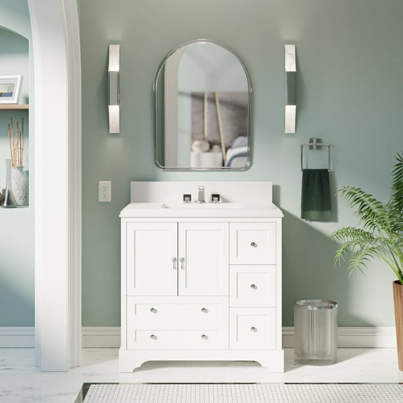 Madison 36" Bathroom Vanity with White Cabinet & Quartz Top