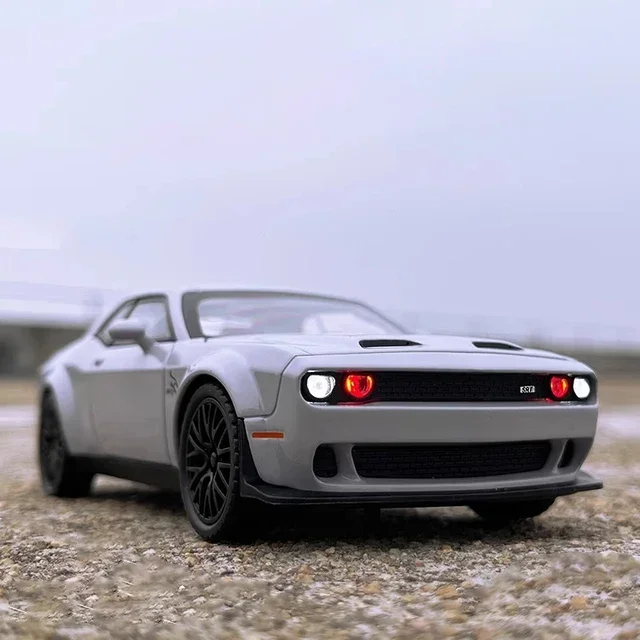 1/32 Scale Challenger SRT Demon Car Toy Alloy Diecast Sports Car Model with Light Sound Car Model Toys for Kids Gift Collection Grey