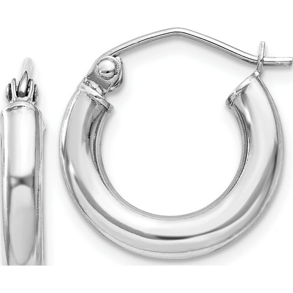 Sterling Silver Rhodium-Plated 3mm Round Hoop Earrings (17 X 15) Made In Mexico qe4397