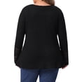 thumbnail image 3 of Blusas de talla grande para mujer Agnes Orinda, con encaje, diseño de parche, manga larga, cuello en V, fluida, casual, blusa de waffle 3X negra, 3 of 6