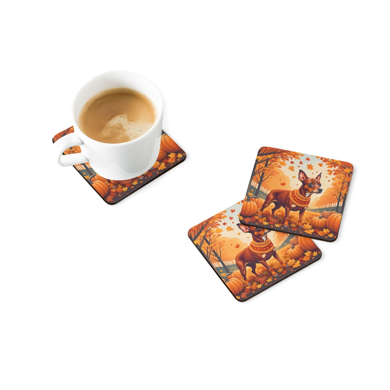 Red Miniature Pinscher Fall Foam Coaster Set of 4 3.5 in x 3.5 in