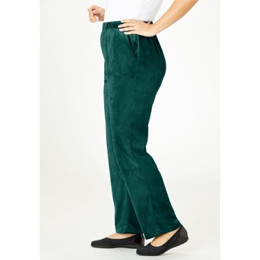 Woman Within Plus Size Within Wide-leg Velour Pant - Emerald Green