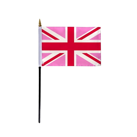 AGAS Small Pink Union Jack Flag 4x6 inch Flag on a 11 inch Plastic Stick - Sewn Edges Fade Resistant Polyester - UK Pink Pride Jack Handheld Flag
