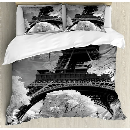Black And White Decorations King Size Duvet Cover Set Eiffel Tower Black And White Decorations King Size Duvet Cover Set Eiffel Tower With Blooming Trees Historic