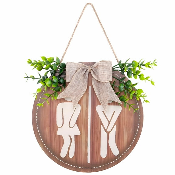 LAMIRO Wooden Unisex Restroom Signs Rustic Men's and Women's Restroom Wall Signs for Business Funny Bathroom Signs Cute Half Toilet Door Decor Signs Farmhouse Plaque for Toilet Shelf