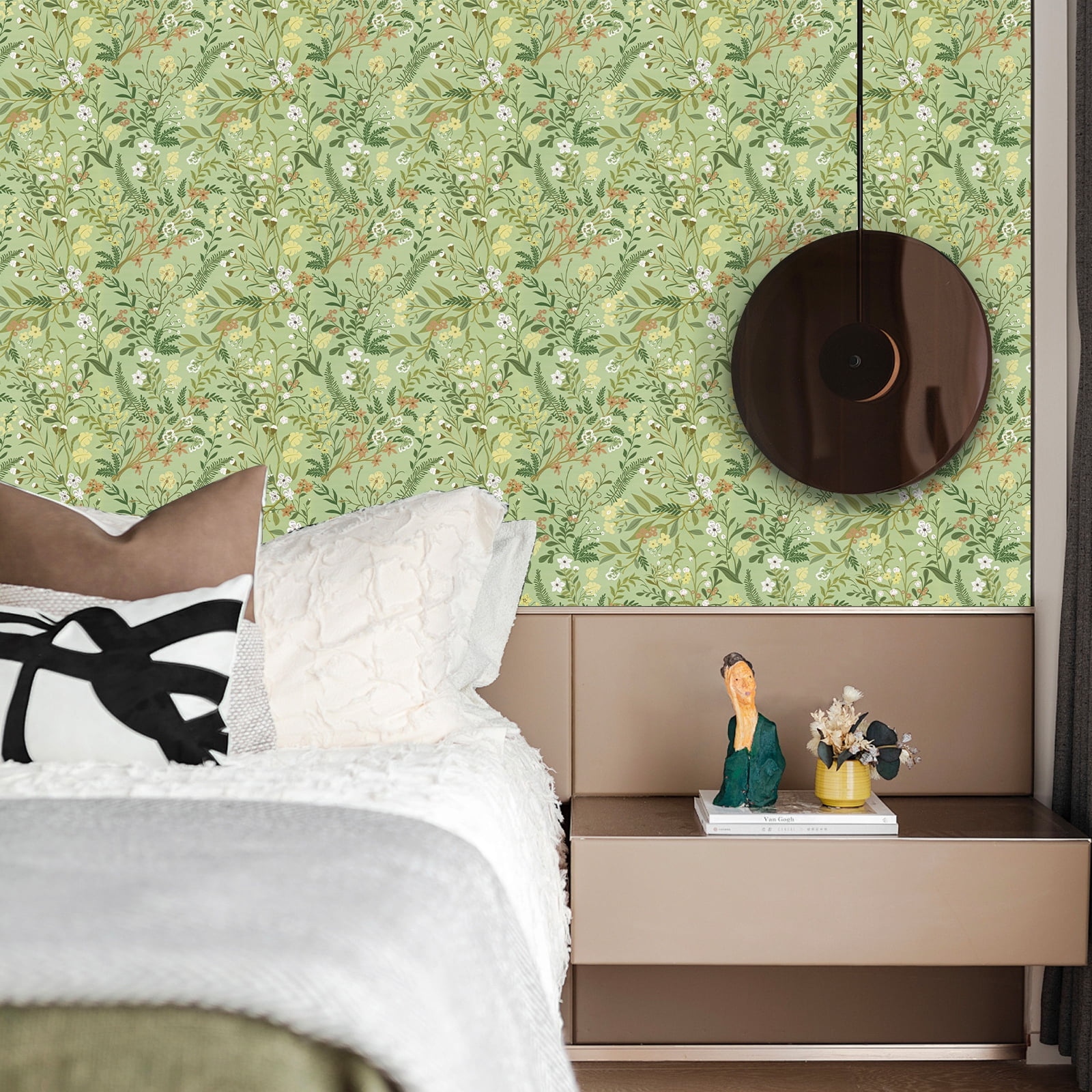 UMIGGEE 17.7" x 393" Green Floral Wallpaper Peel and Stick Floral Green Wall Paper Self Adhesive Flower Wallpaper Contact Paper Home Decor Wall Covering Old Furniture Renovation