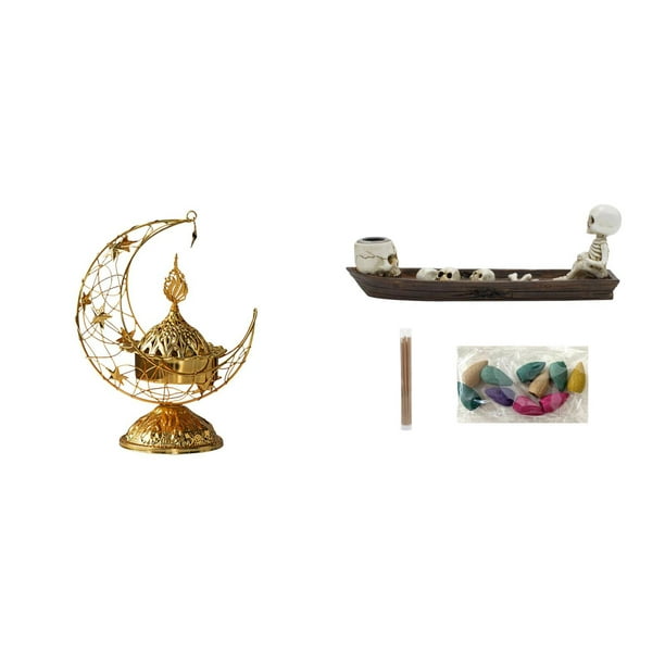 Quemador de incienso árabe,Quemador de incienso árabe de Oriente Medio,Porta incienso,Figura de escritorio con quemador de incienso de barco con calavera,Estatua de barco con calavera para