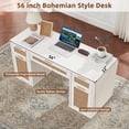thumbnail image 7 of Joaxswe 56" Farmhouse Executive Desk with Drawers, Rattan Study Table with Adjustable Shelves, Boho Computer Desks for Bedroom, White, 7 of 7