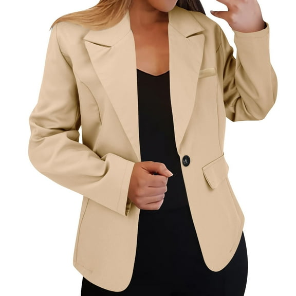 Ydsxlp Blazers for Women Suit Jacket Womens Casual Front Long Sleeve Lapel Collar Work Business Jacket Casual Blazer Fall Jackets Beige L