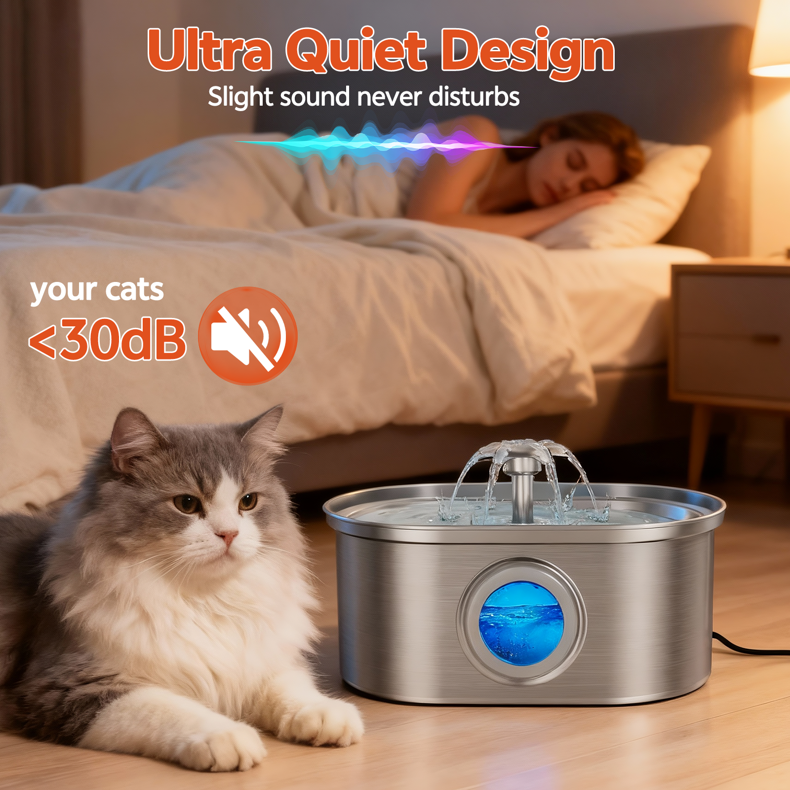 YUWENUS Stainless Steel Cat Water Fountain, 108oz, Silver photo 7