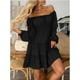 thumbnail image 4 of Fancyglim Dress for Women Long Sleeve Square Neck Short Dress Tiered Ruffle A-Line Flowy Mini Dresses with Pockets Black S, 4 of 6