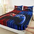 thumbnail image 4 of Feelyou Futuristic Gamepad Boys Twin Sheet Sets, Fashion Red Blue Honeycomb Twin Fitted Sheet, Modern Video Game Flat Sheet, Ultra Soft Bedroom Decor, 3 Pieces, 4 of 8