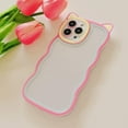 thumbnail image 3 of Cute Curly Wave Frame Case with 3D Cat Ears Clear Case for iPhone 13 Pro Max 6.7 inch, Pretty Shockproof TPU Bumper Case for Girl Women Non-Yellowing Case Clear Slim Cover - Pink Green, 3 of 11