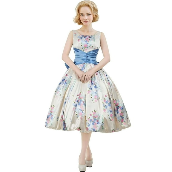 Miccostumes Women's 1950s Dress Vintage Retro Floral Cocktail Swing Sleeveless Dress with Bow, L