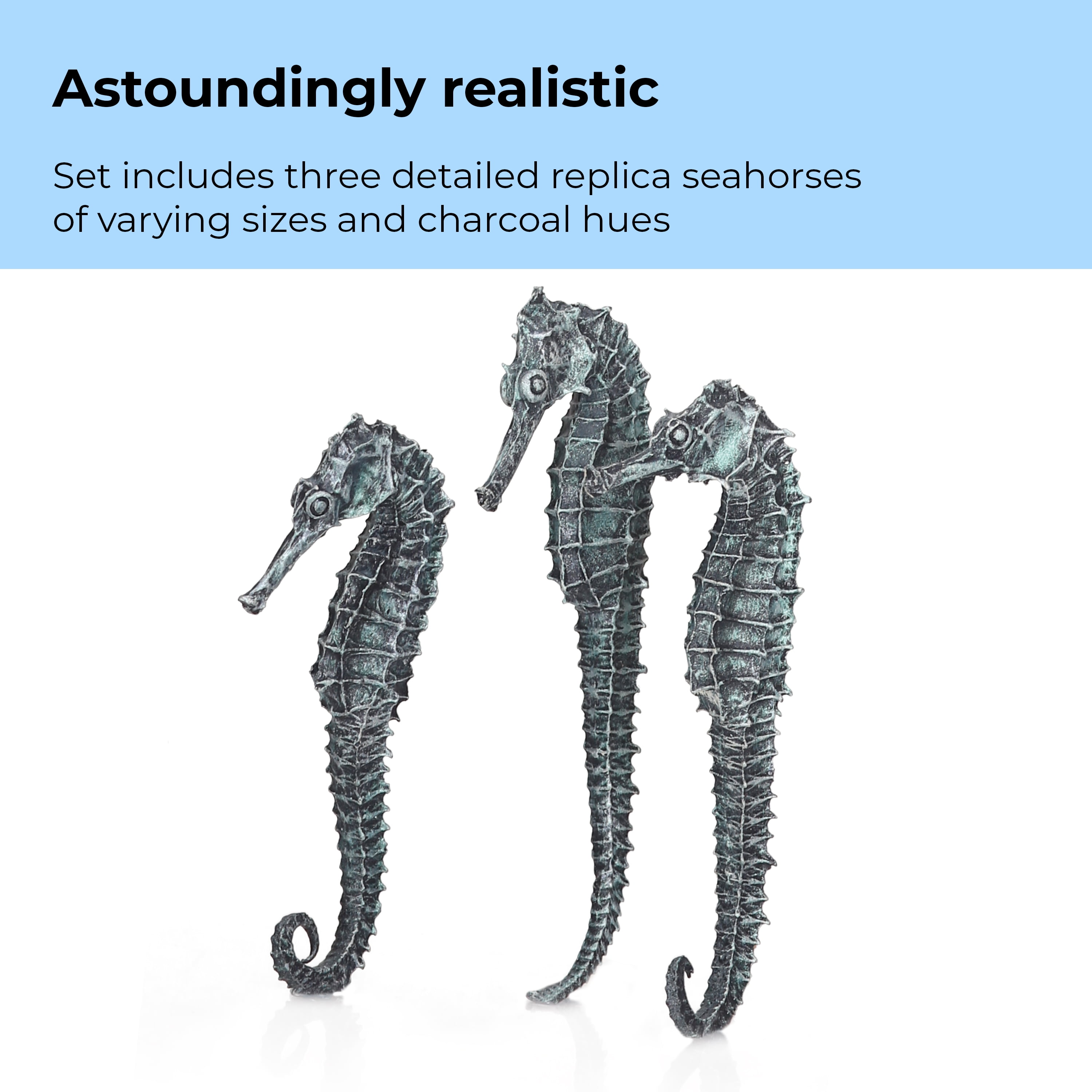 biOrb Aquarium Décor Seahorse Set of 3 - Ceramic, Metallic Black