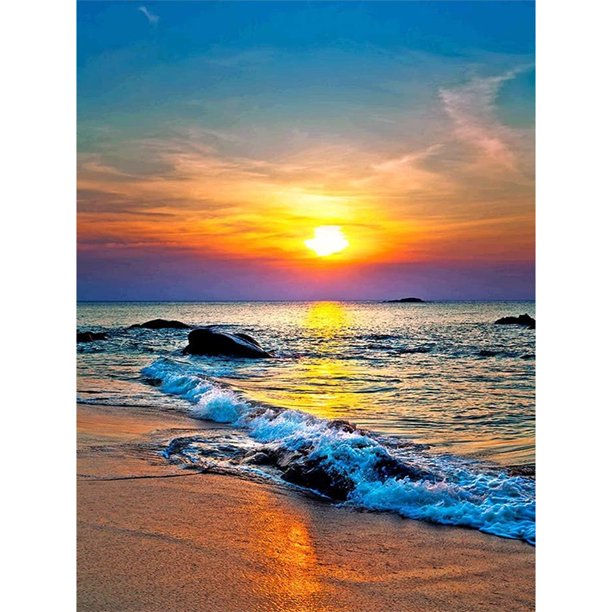 Diamante pintura taladro puesta de sol por mar Kits cuadrado completo hogar pared arte Decoración Hugtrwg Para estrenar