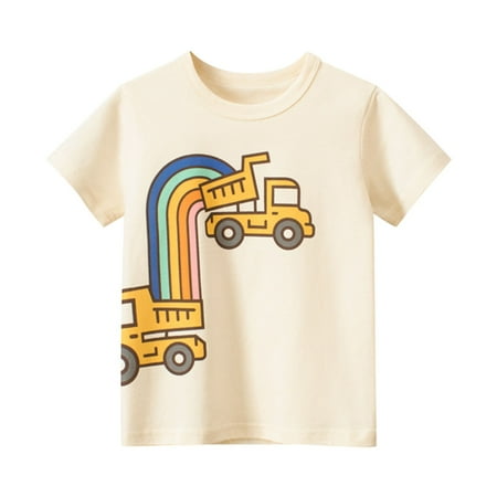 

HIBRO Toddler Boys Short Sleeve Tees Cotton Casual Car Rainbow Graphic Crewneck Summer Top Clothes T Shirts Plain Color T Shirts Boys Boys Valentine Tee