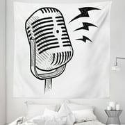 Hipster Tapestry, Retro Microphone Communication and Media Concept Radio Show Speech Talk Podcast, Fabric Wall Hanging Decor for Bedroom Living Room Dorm, 5 Sizes, Black White, by Ambesonne