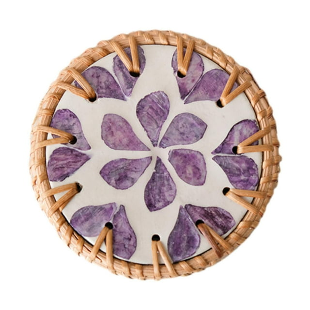 Posavasos de ratán hecho a mano, portavasos, protector de mesa multiusos, elegante arte Púrpura