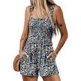 thumbnail image 4 of FADAACAI Women's Jumpsuits Women's Spring and Floral Square Neck Sleeveless Casual Pleated Loose Shorts Jumpsuit Women's Summer Romper Jumpsuits for Women Casual Blue XL Clearance！, 4 of 6