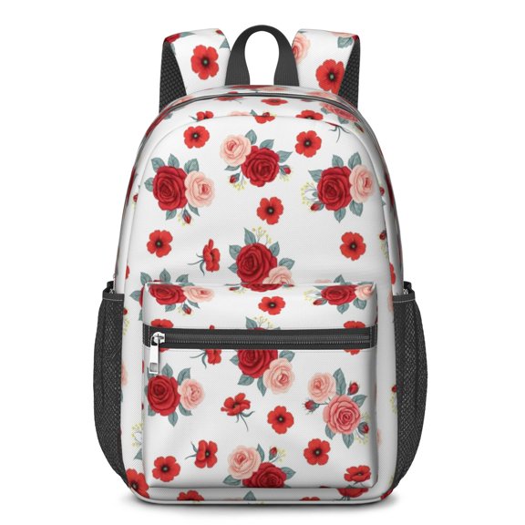 Pioneer Flower Floral Print Pattern 17" School Backpacks for Teens,Waterproof Oxford Fabric,S-Shape Padded Straps for School,Travel,Hiking,Camping
