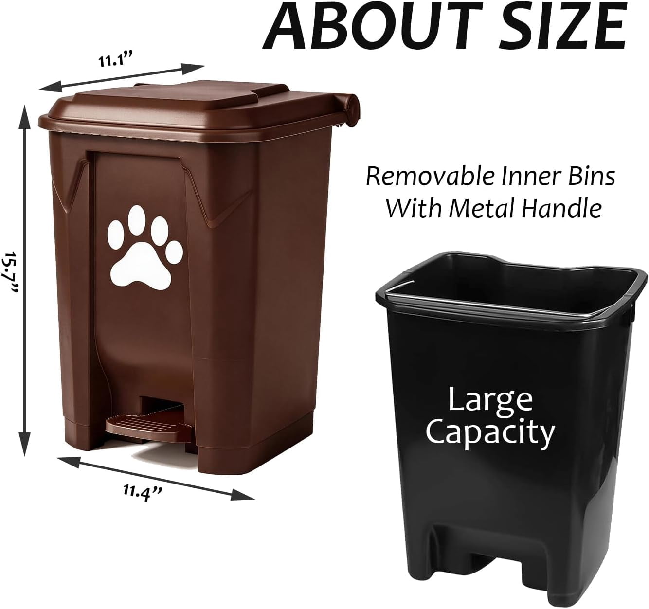 Dog Poop Trash Can Outdoors Pet Waste Station with Lid Dog Waste Disposal Container with Removable Inner Bin Bucket Hands-Free Pedal Garden Yard Home with 5Rolls Waste Bags, Grey