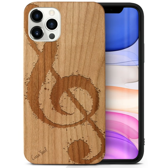 Case Yard Wooden Case Outside Soft TPU Silicone Slim Fit Shockproof Wood Phone Cover for Girls Boys Men and Women Supports Wireless Charging Music Is The Answer Design case for iPhone-11-Pro