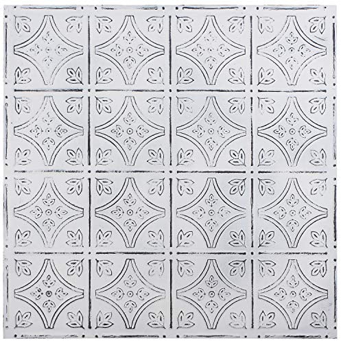 Holydecot Tin Wall Tiles 24x24 Nail-Up, Stair Risers, Metal Ceiling Tiles, 5 Pack (Antique White)