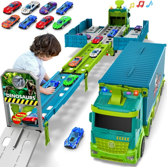 Toy Carrier Truck Race Track Diuerma con 8 coches de carreras de más de 3 años