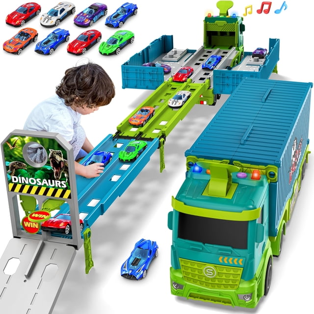 Toy Carrier Truck Race Track Diuerma con 8 coches de carreras de más de 3 años