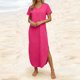 thumbnail image 3 of Vestido Corto para las Mujeres de Verano Color Sólido Cuello en V Vestido de Bolsillo de Manga Corta, Vestido de Verano Casual de las Mujeres para las Salidas de Primavera, 3 of 6