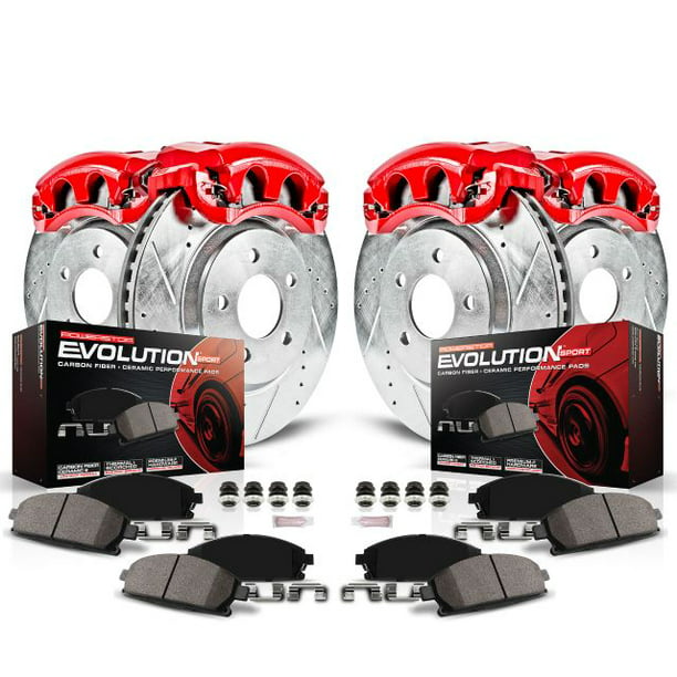 Power Stop Front and Rear Z23 Evolution Brake Pad and Rotor Kit with Red  Powder Coated Calipers KC2798 Fits 2007 Jeep Wrangler 