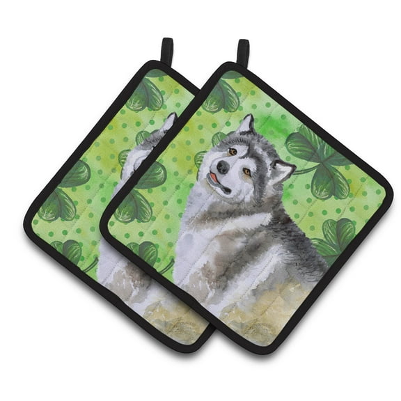 Caroline's Treasures Alaskan Malamute St Patrick's Pair of Pot Holders