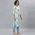 thumbnail image 5 of Janasya Indian Round Neck 3/4 Sleeve Floral Print White Rayon Kurta With Pant and Dupatta For Women, 5 of 9