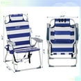 thumbnail image 4 of Tcbosik Beach Chair for Adults, Heavy Duty Portable Folding Chair with Headrest and 5-Position Adjustable Backrest, Lightweight Camping Chair with Side Pocket, Towel Bar & Cooler Pouch, Blue Stripes, 4 of 10