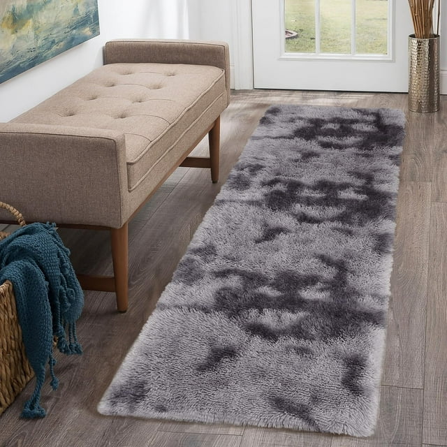 Alfombra Runner CAROMIO, 61 x 244 cm, felpa, color gris oscuro