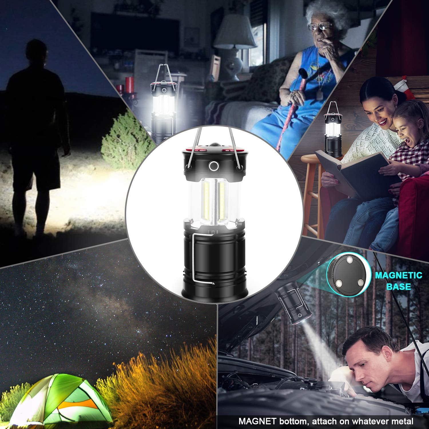 2 Pack Lantern Camping Essentials Light, Aertyole Led Flashlight for Power Outages, Tent Lights for Emergency, Survival Gear and Supplies for Hurricane, Rechargeable and Battery Powered Operated Lamp