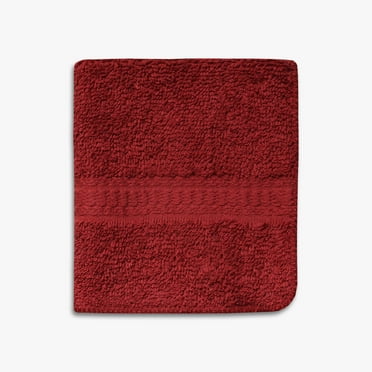 Mainstays 100% Cotton Washcloth, Super Soft and Highly Absorbent Basic Solid Premium Washcloth for Bathroom, Hotels, Spa and Gym – Red