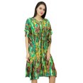 thumbnail image 2 of Bimba Womens Green Forest Print Rayon Caftan Beach Cover Up Sleep Wear Kaftan Dress, 2 of 7