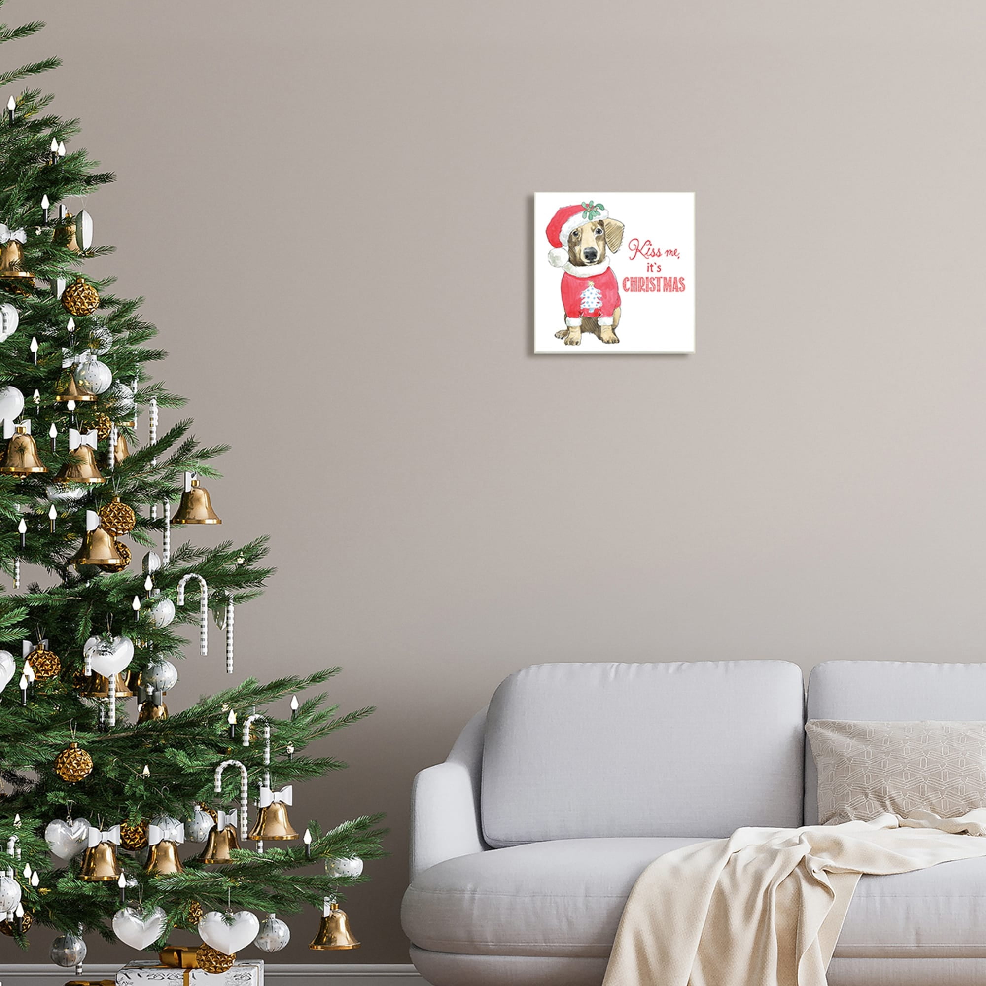 Kiss Me It's Christmas Dog Wearing Holiday Clothes Animals & Insects Graphic Art Unframed Art Print Wall Art