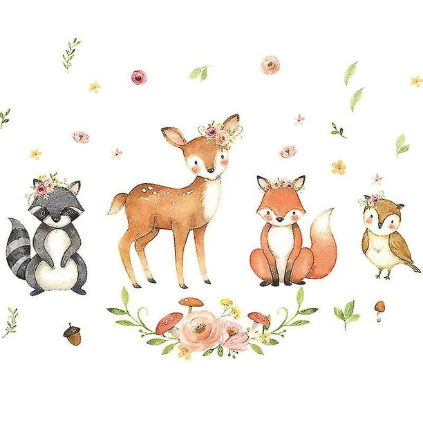 1 Juego de pegatinas de pared de animales del bosque, pegatina de pared de dibujos animados, calcomanía de pared de animales bonitos para decoración de pared de sala de juegos de guardería