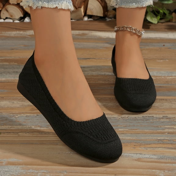 Dlongli Women's Wide Toe Box Flats Shoes Ballet Flat,Knit Mesh Slip-on Shoes, Wide Width Walking Shoe, Comfort, Dressy