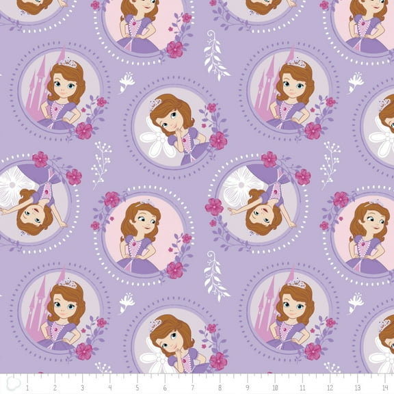 Disney Sofia the First Floral Frame Pastel Lavender 100% Cotton Fabric Sold by the Yard