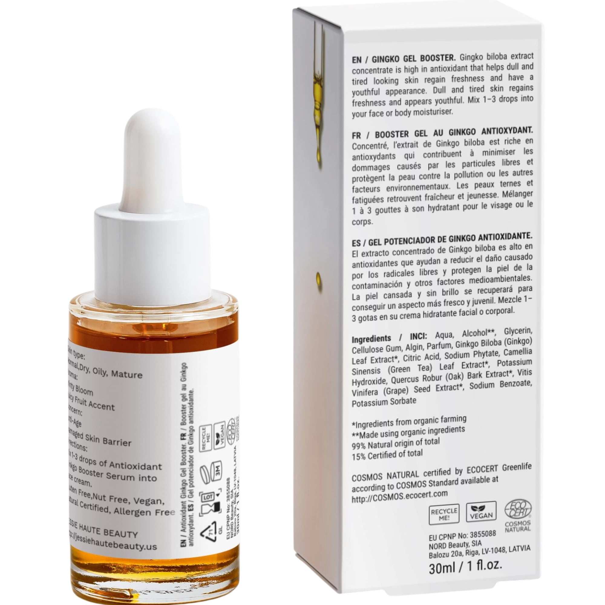 Antioxidant Ginkgo Booster Serum - ECOCERT Organic Anti-Aging Face Treatment