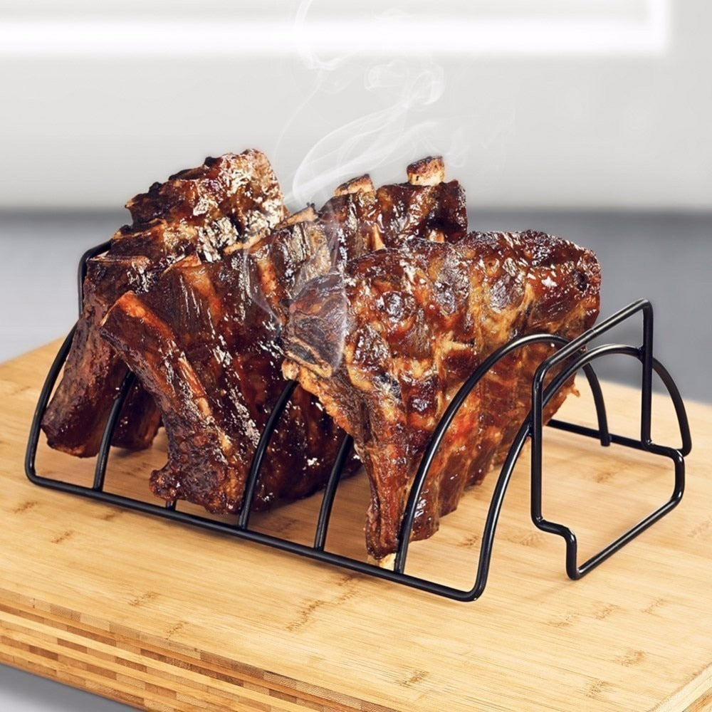 Kona BBQ Rib Rack - 6 Slots - Porcelain Enameled Steel - Non-Stick - Easy to Clean & Dishwasher Safe