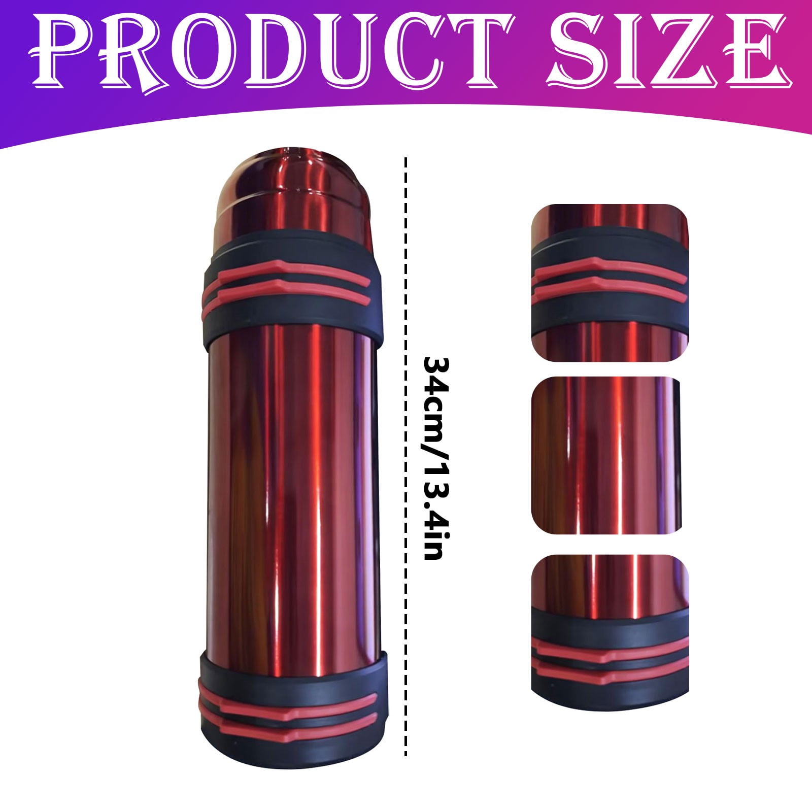 Insulated Water Bottle, Thickened Stainless Steel Vacuum Metal Portable Sports Half Gallon Large Capacity Water Jug for Gym and Hiking, Durable Tumbler with Handle | BPA-Free 67 oz(Red,3x3x13")