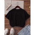 thumbnail image 3 of Girls' Casual Crew Neck Short Sleeve Knit Top, Loose Fit, with White Butterfly Alphabet Print, for Outdoor Leisure, College Style, Spring, Summer, and Autumn, 3 of 8