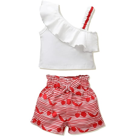 

Toddler Girls Clothes (12M-5T) Baby Girl Summer Outfits Ruffle Off Shoulder Sleeveless Tops Floral Shorts Set